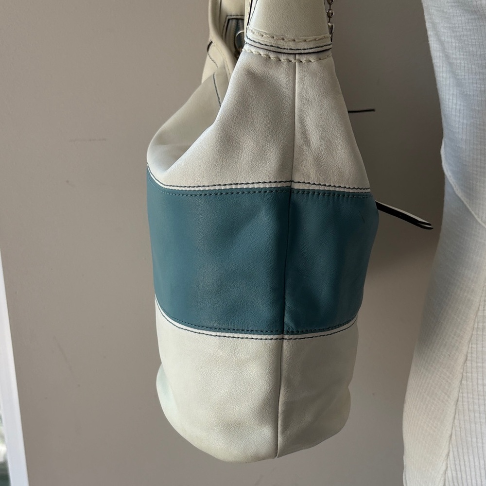COACH Vintage Rugby Stripe Shoulder Bag Crossbody Blue White - Picture 6 of 12